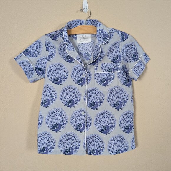 Print Fresh + Anthropologie Pajama Top Peacock Lavender Print Women's sz XXS - Picture 1 of 10